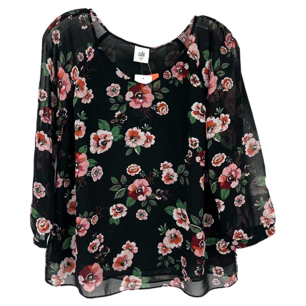 CAbi Black Pink Floral Blouse Long Sleeve | Womens XS